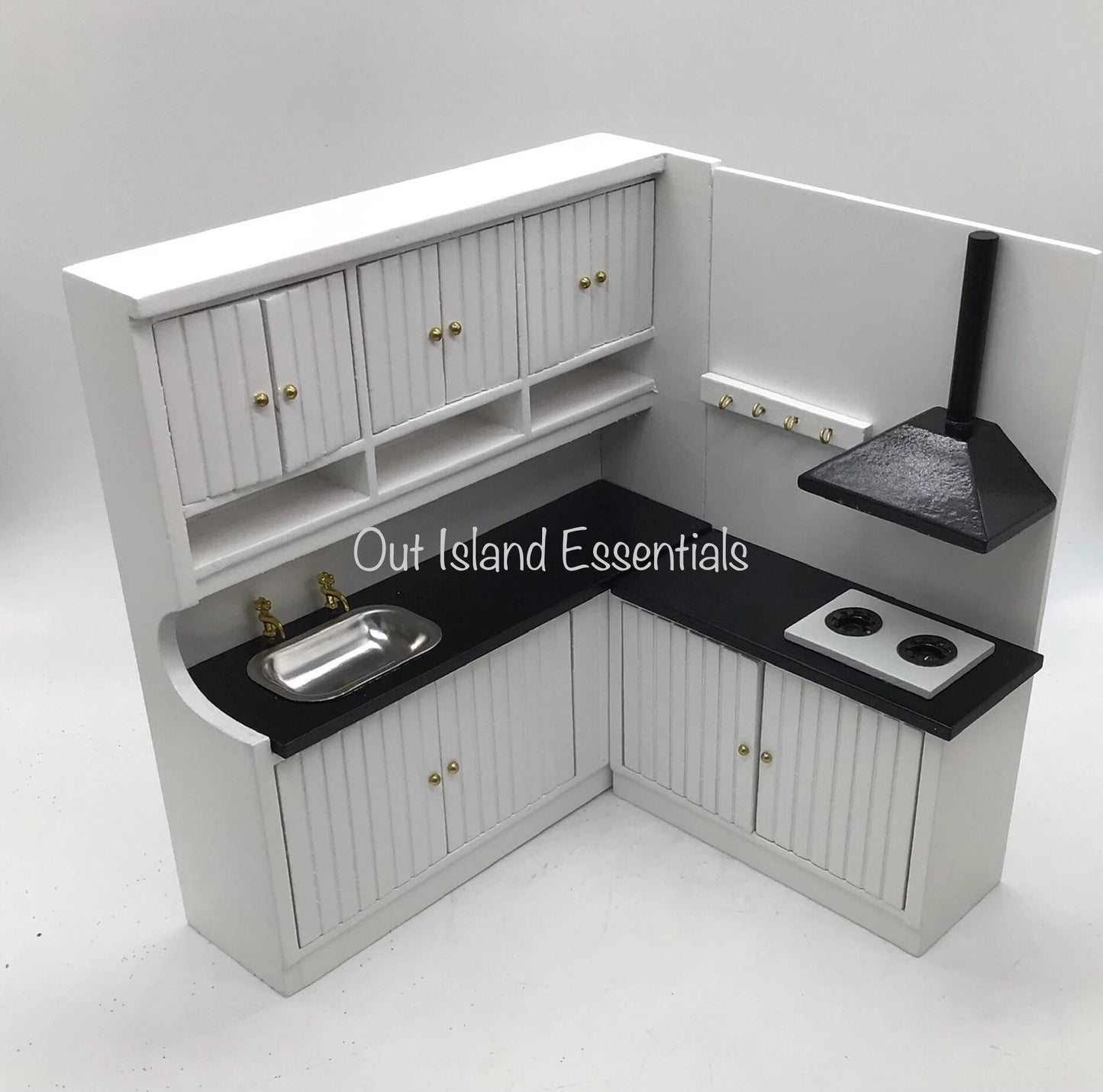 Dollhouse Miniature Complete Kitchen, Black And White Dollhouse Kitchen 1:12 Scale