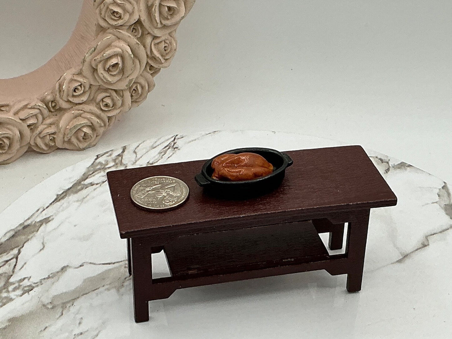 Miniature Turkey In Black Pan I Miniature Doll Food I Miniature Dollhouse Turkey I 1:12 Scale Dollhouse Thanksgiving Accessories