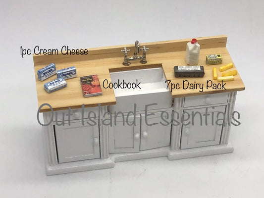 Miniature Dairy Package | Dollhouse Cream Cheese I Miniature Milk I Miniature Dollhouse Baking I 1:12 Scale Dollhouse Accessories