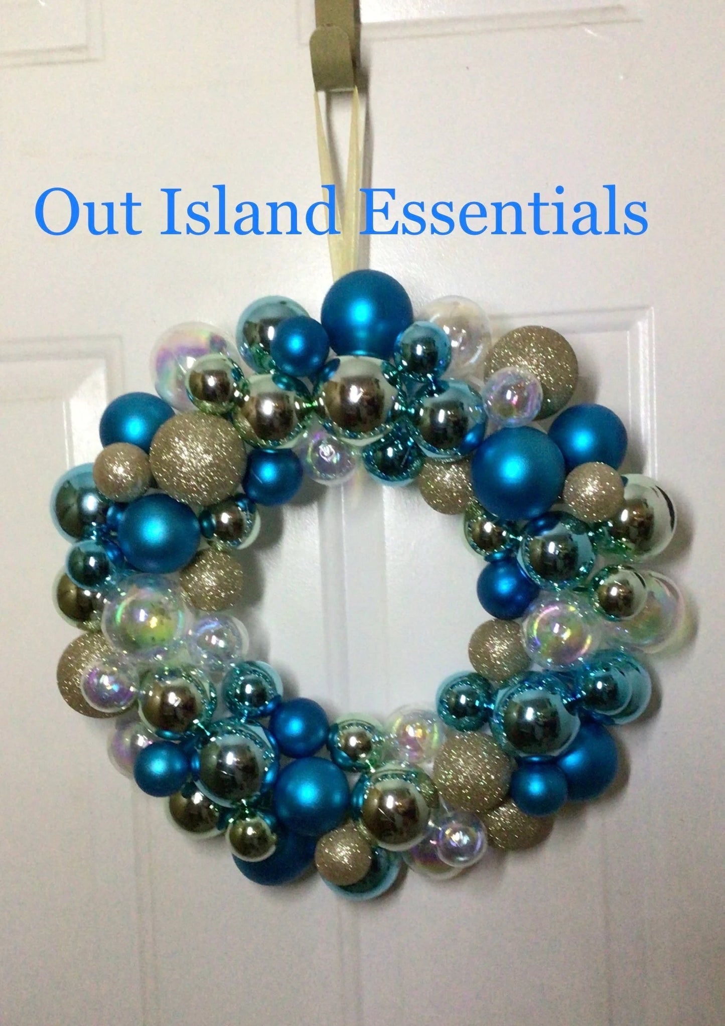 16" Coastal Christmas Wreath, Coastal Colored Ocean Blue Door Wreath