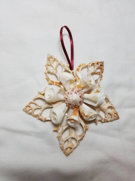 Artisan Made Bursa Lily Snowflake Christmas Ornament, Seashell Ornament, Christmas Ornament, Coastal Christmas Ornament, Shell Ornament