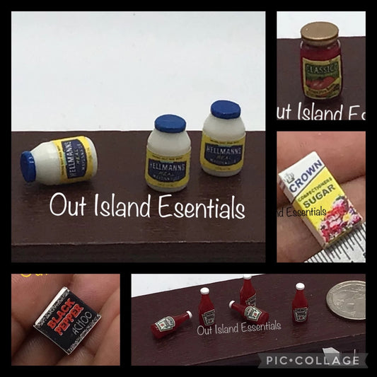 Miniature Condiments I Miniature Dollhouse Food Essentials I Miniature Dollhouse Food I 1:12 Scale