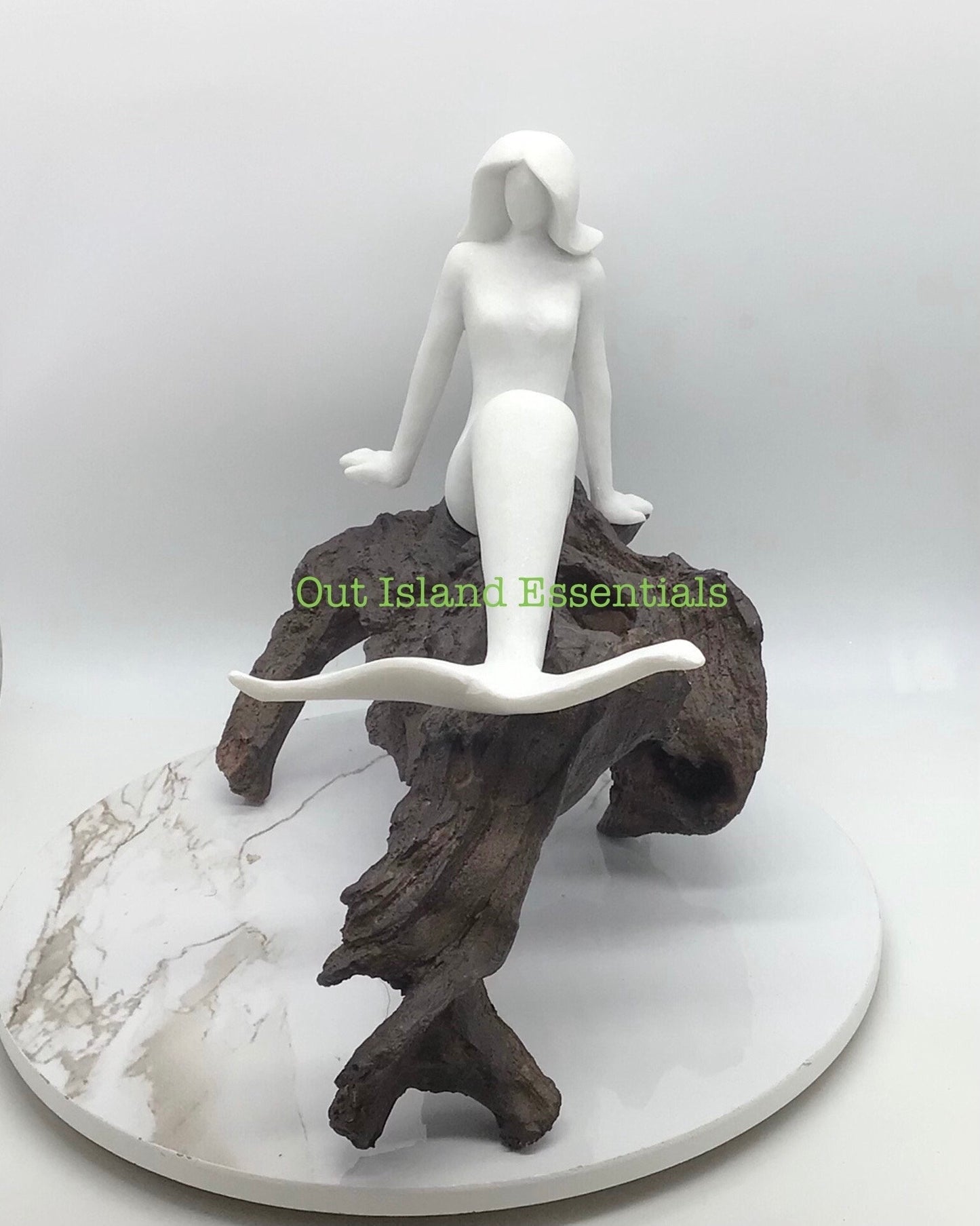 Driftwood Accent Mermaid Statue, Stunning Mermaid On Driftwood, Unique Mermaid On Driftwood