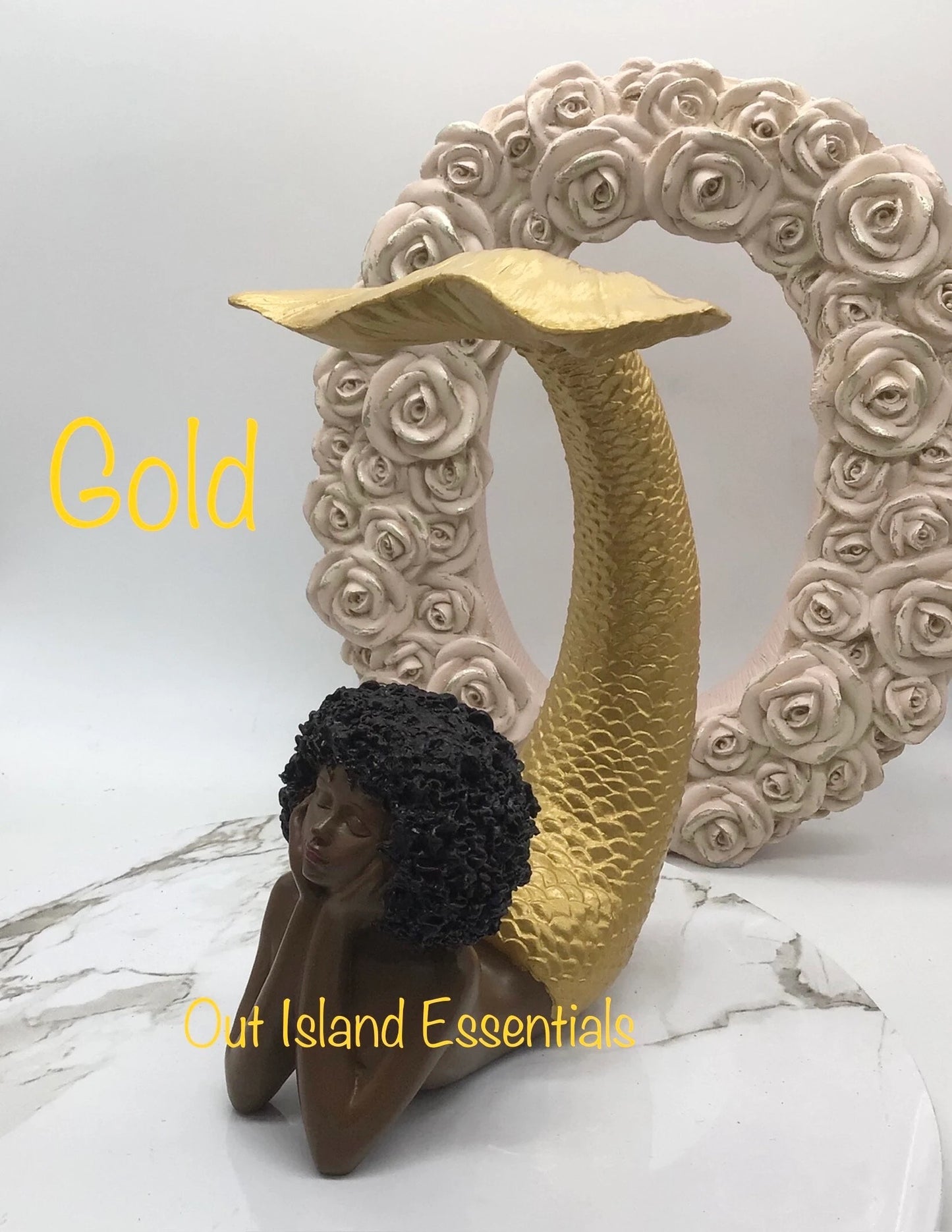 Brown Tail Up Mermaid Statue, Brown, Brown Girl, Melanin Day Dreaming Mermaid