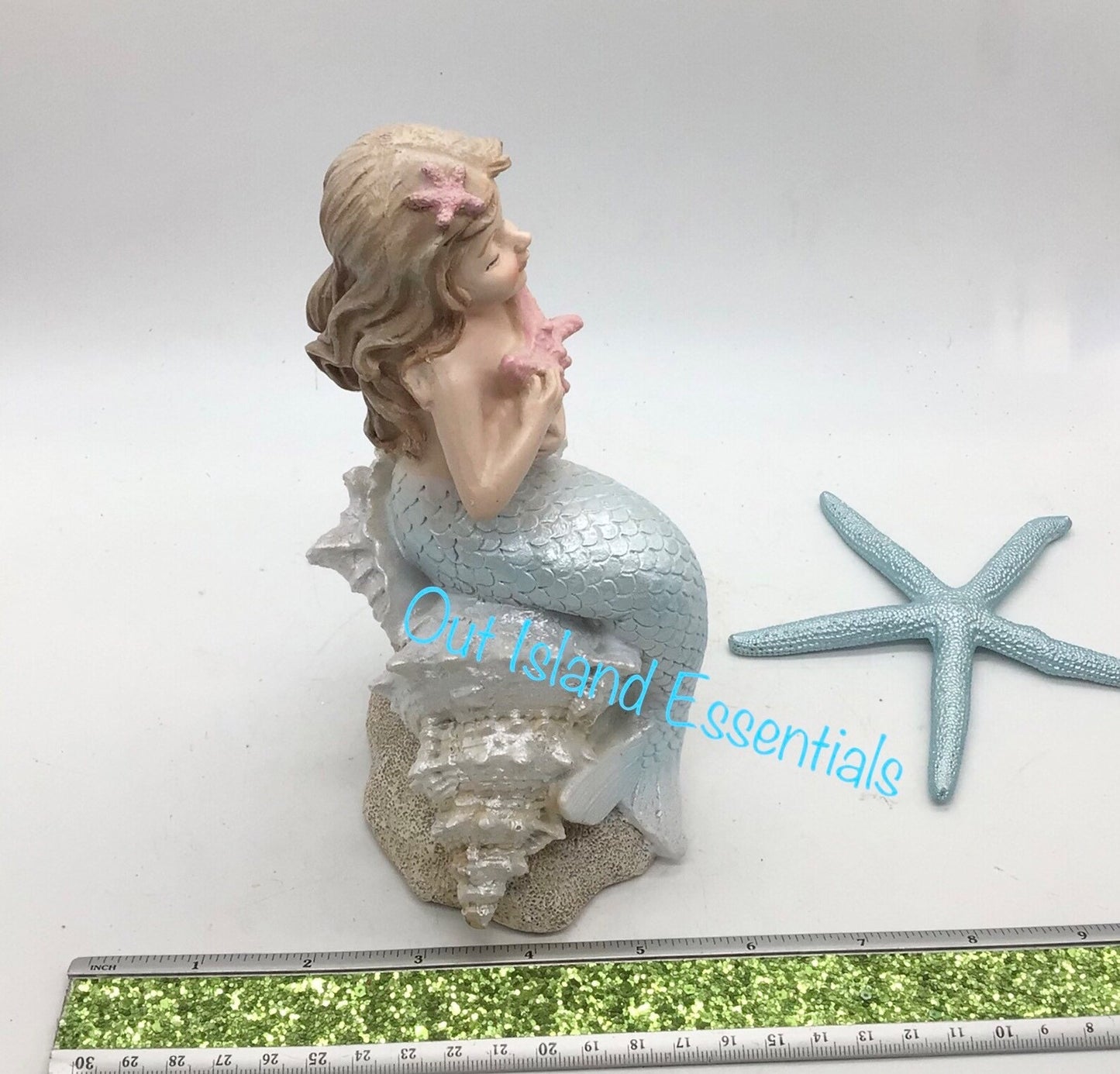 Mermaid Baby Holding Starfish, Little Girl Mermaid Holding Starfish On Shell