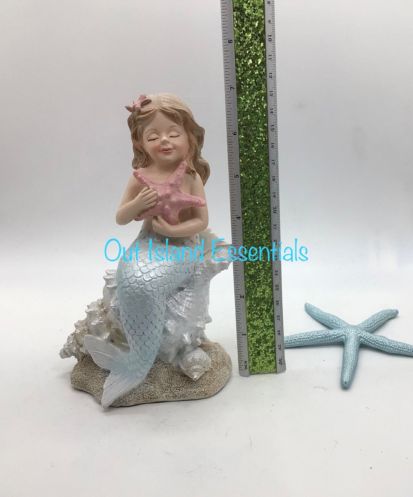 Mermaid Baby Holding Starfish, Little Girl Mermaid Holding Starfish On Shell