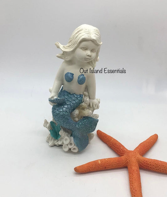 Mermaid Baby On A Coral, Cute Baby Mermaid, Little Mermaid, Baby Mermaid Decor