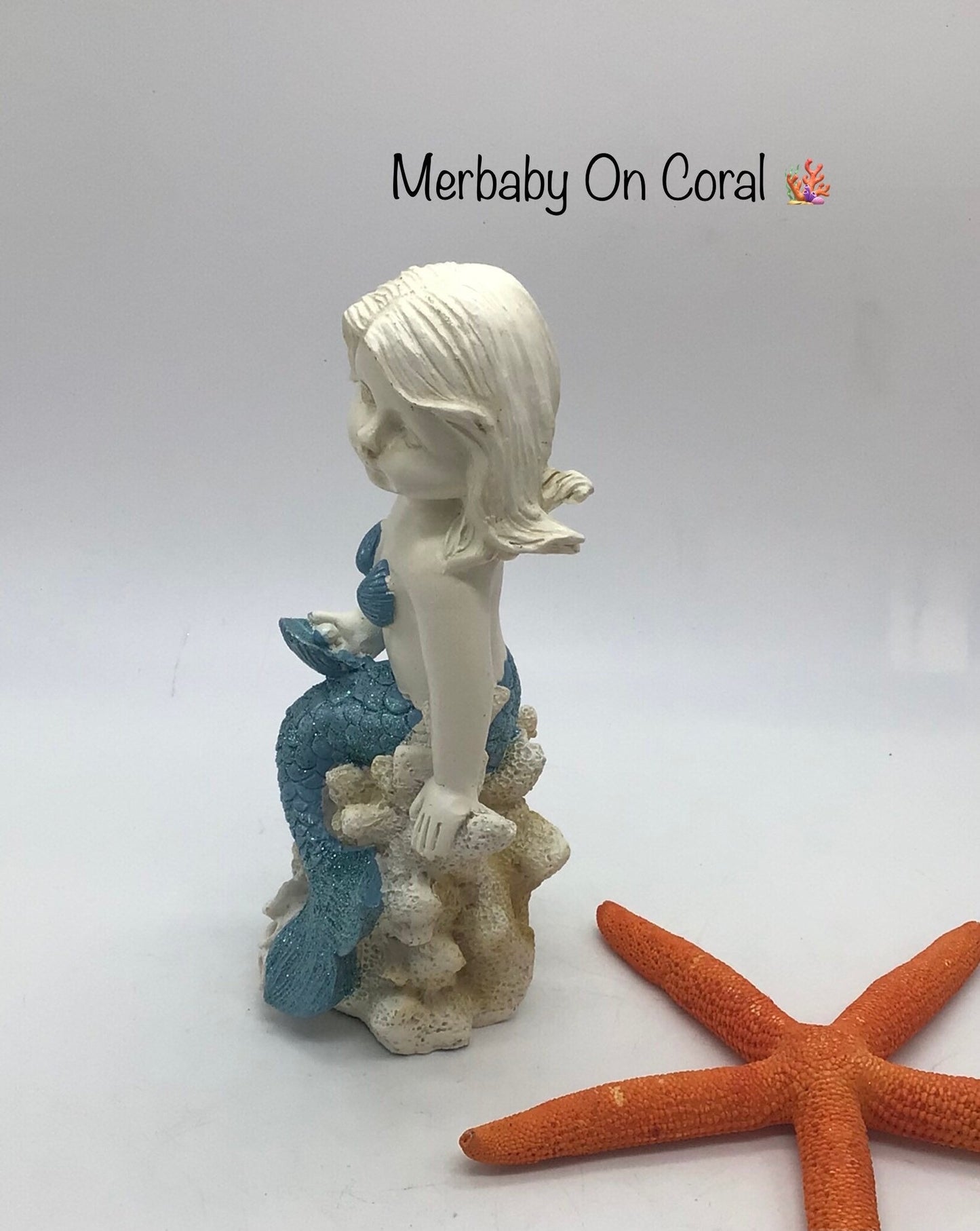 Mermaid Baby On A Coral, Cute Baby Mermaid, Little Mermaid, Baby Mermaid Decor