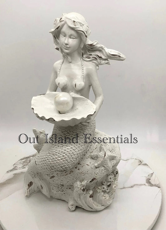 Mermaid With Pearl In A Shell Statue, Mermaid On A Rock