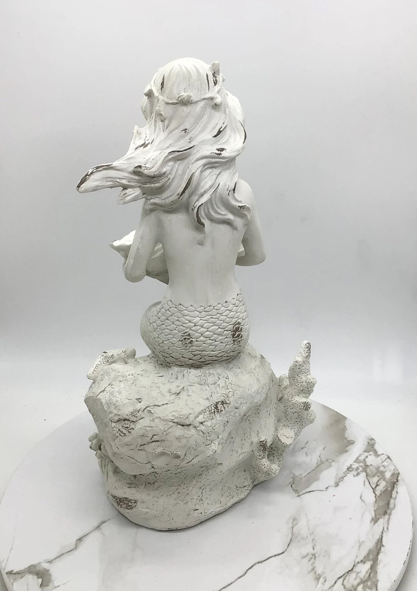 Mermaid With Pearl In A Shell Statue, Mermaid On A Rock