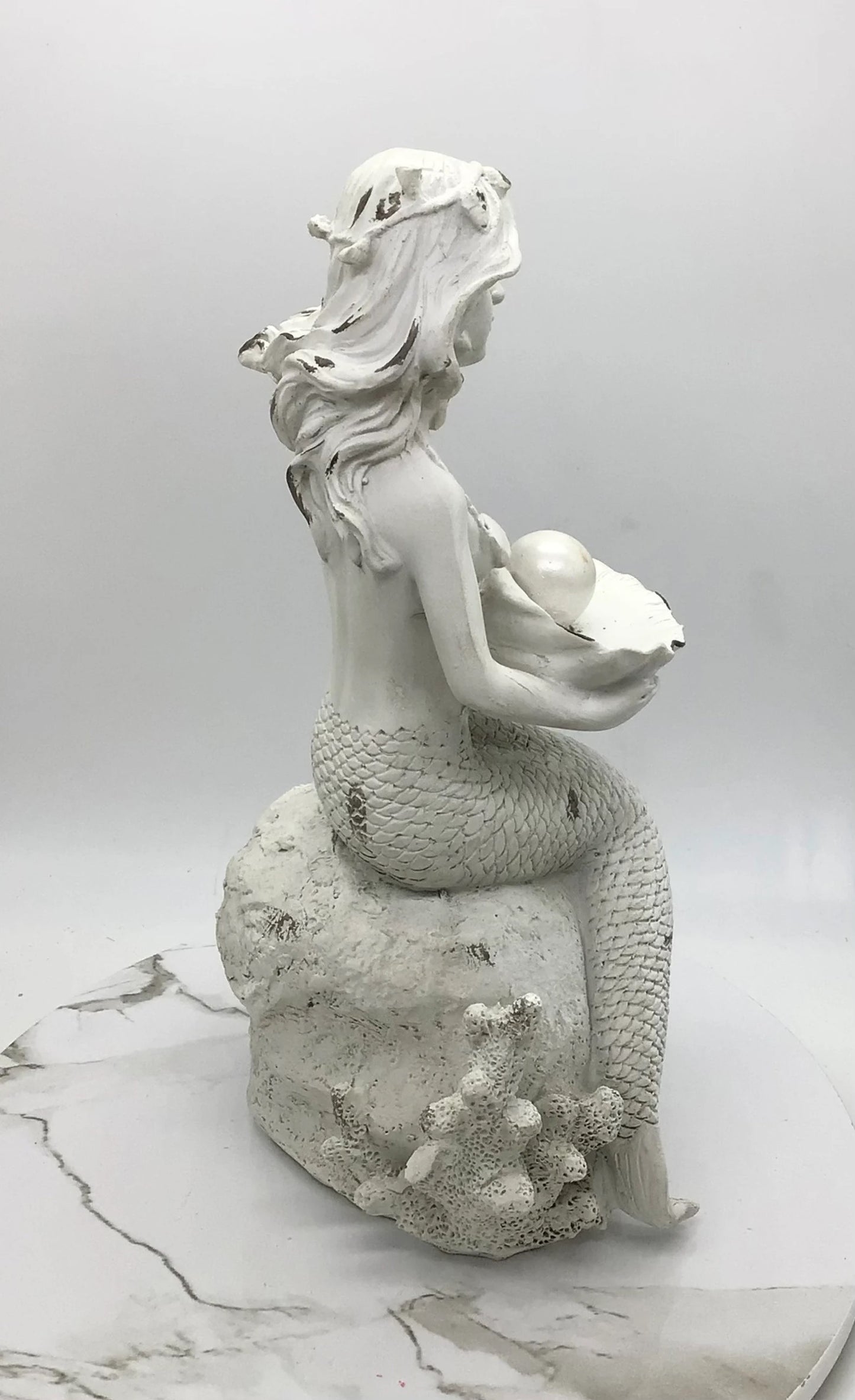 Mermaid With Pearl In A Shell Statue, Mermaid On A Rock