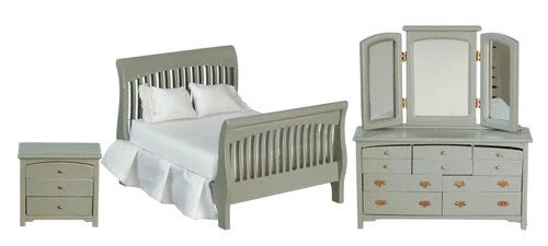 3 Pc. Miniature Wood Slat Bedroom Set  1:12 Scale