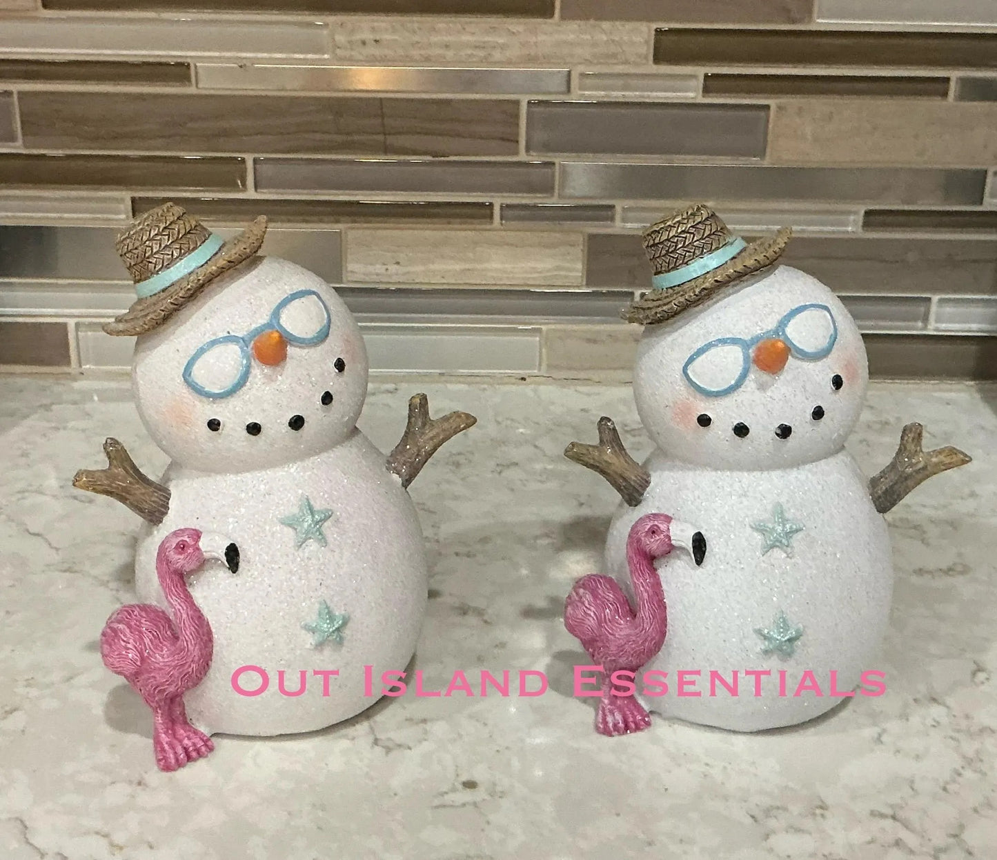 One Coastal Snowman With Flamingo Buddy