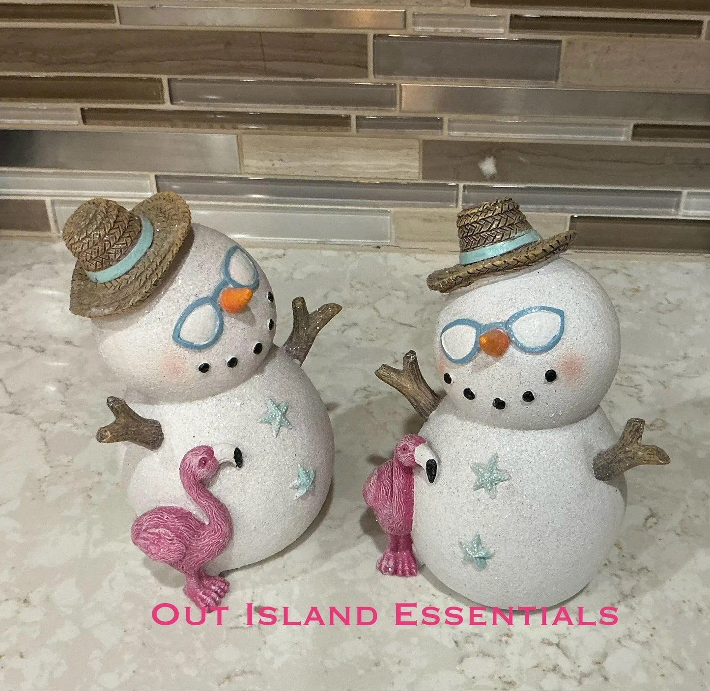 One Coastal Snowman With Flamingo Buddy