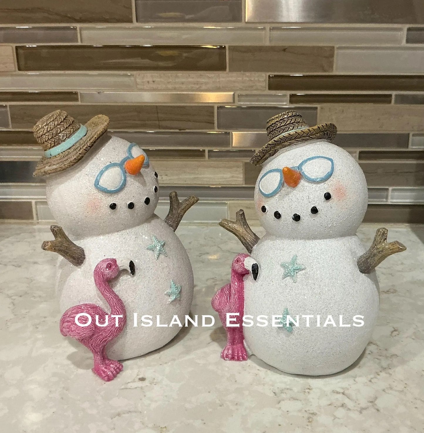 One Coastal Snowman With Flamingo Buddy