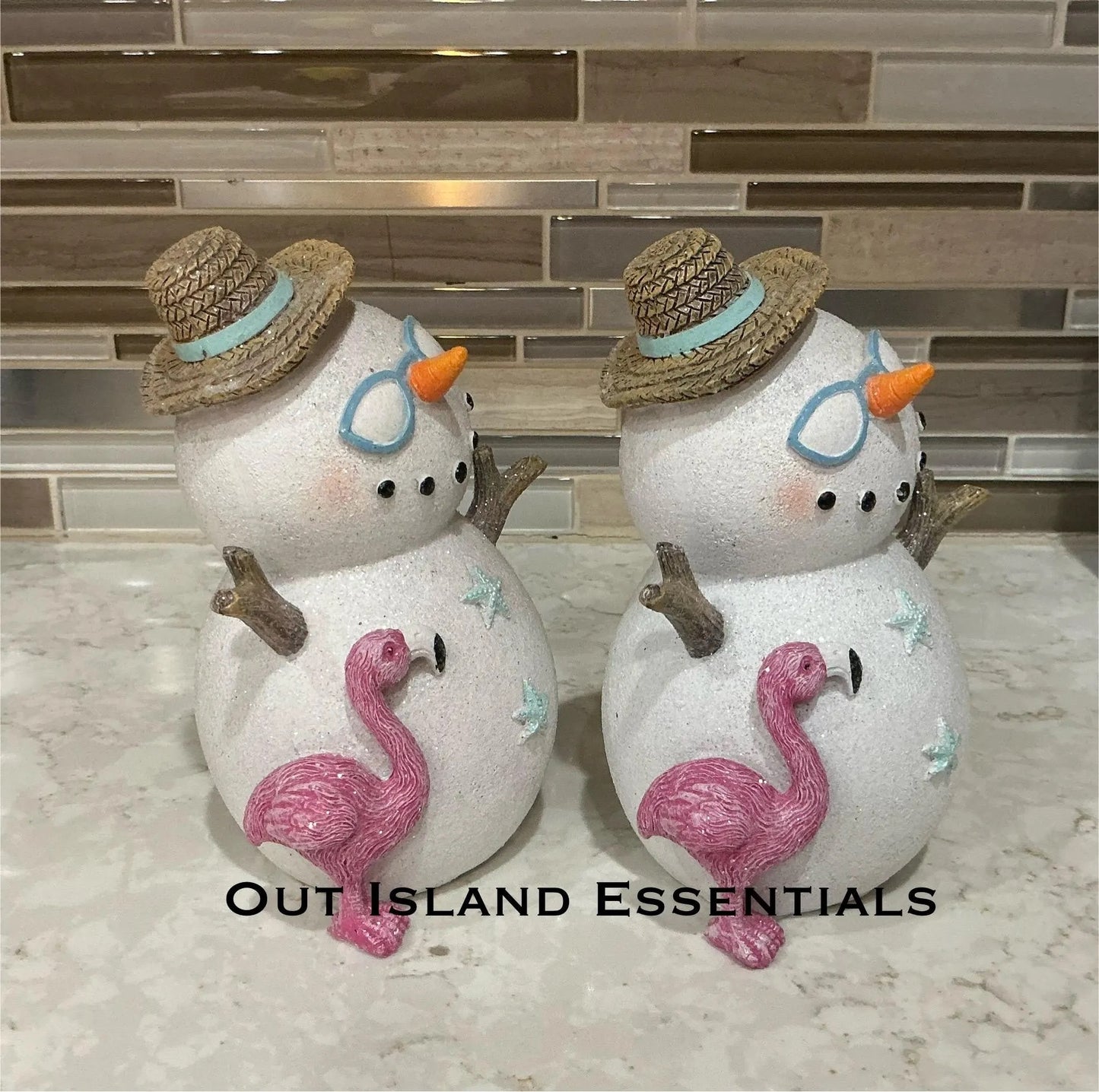 One Coastal Snowman With Flamingo Buddy