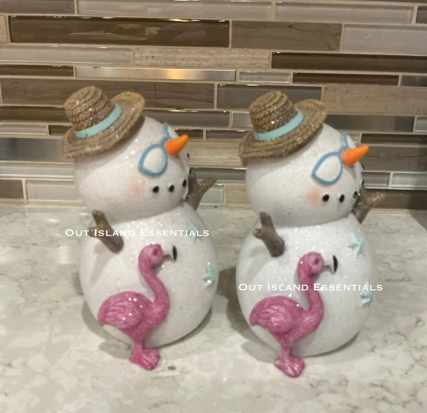 One Coastal Snowman With Flamingo Buddy