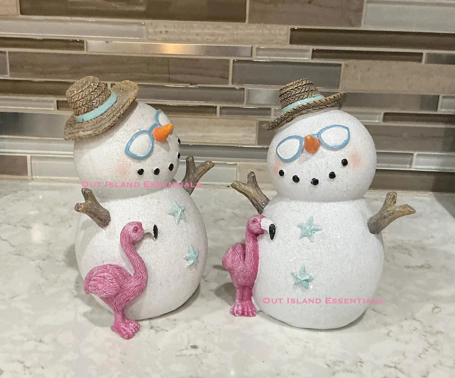 One Coastal Snowman With Flamingo Buddy