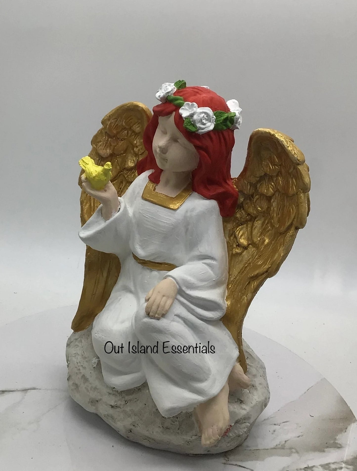 OOAK Little Angel I Yellow Bird And Angel  Little Girl Praying Angel I Peaceful Angel On A Rock