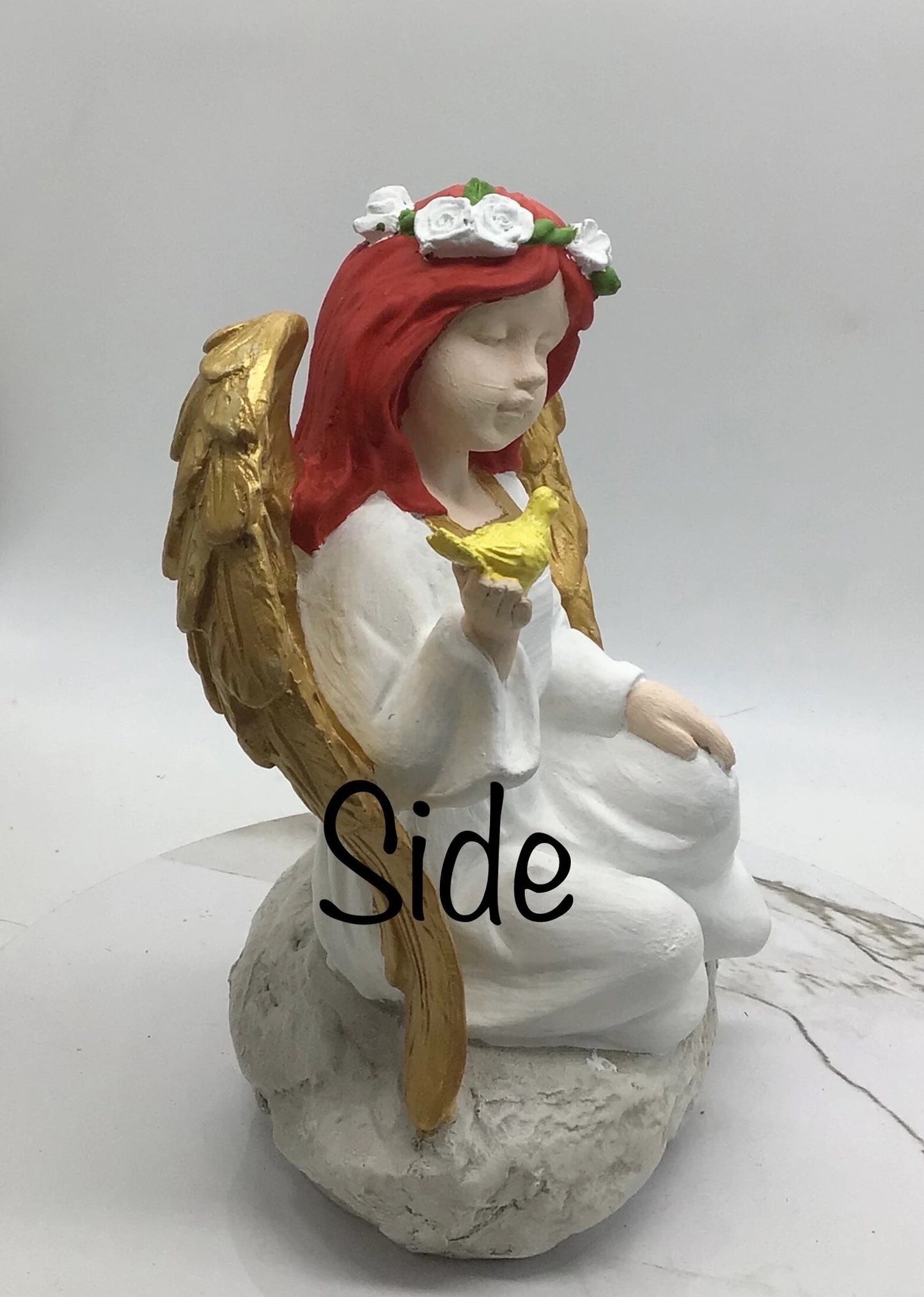 OOAK Little Angel I Yellow Bird And Angel  Little Girl Praying Angel I Peaceful Angel On A Rock