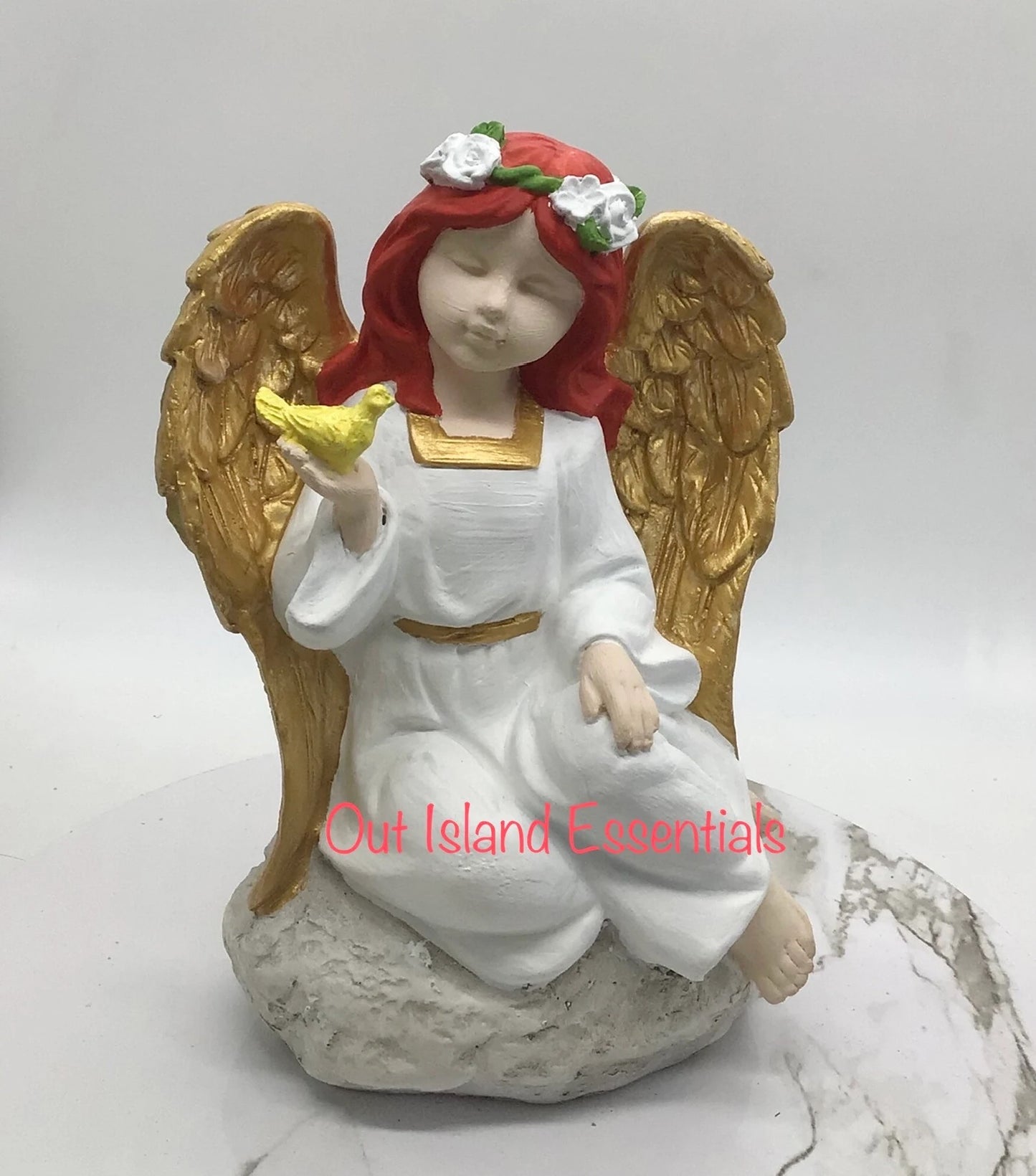 OOAK Little Angel I Yellow Bird And Angel  Little Girl Praying Angel I Peaceful Angel On A Rock