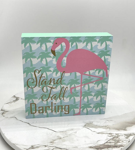 Flamingo Wooden Table Top Decor, Pink Flamingo Coastal Decor