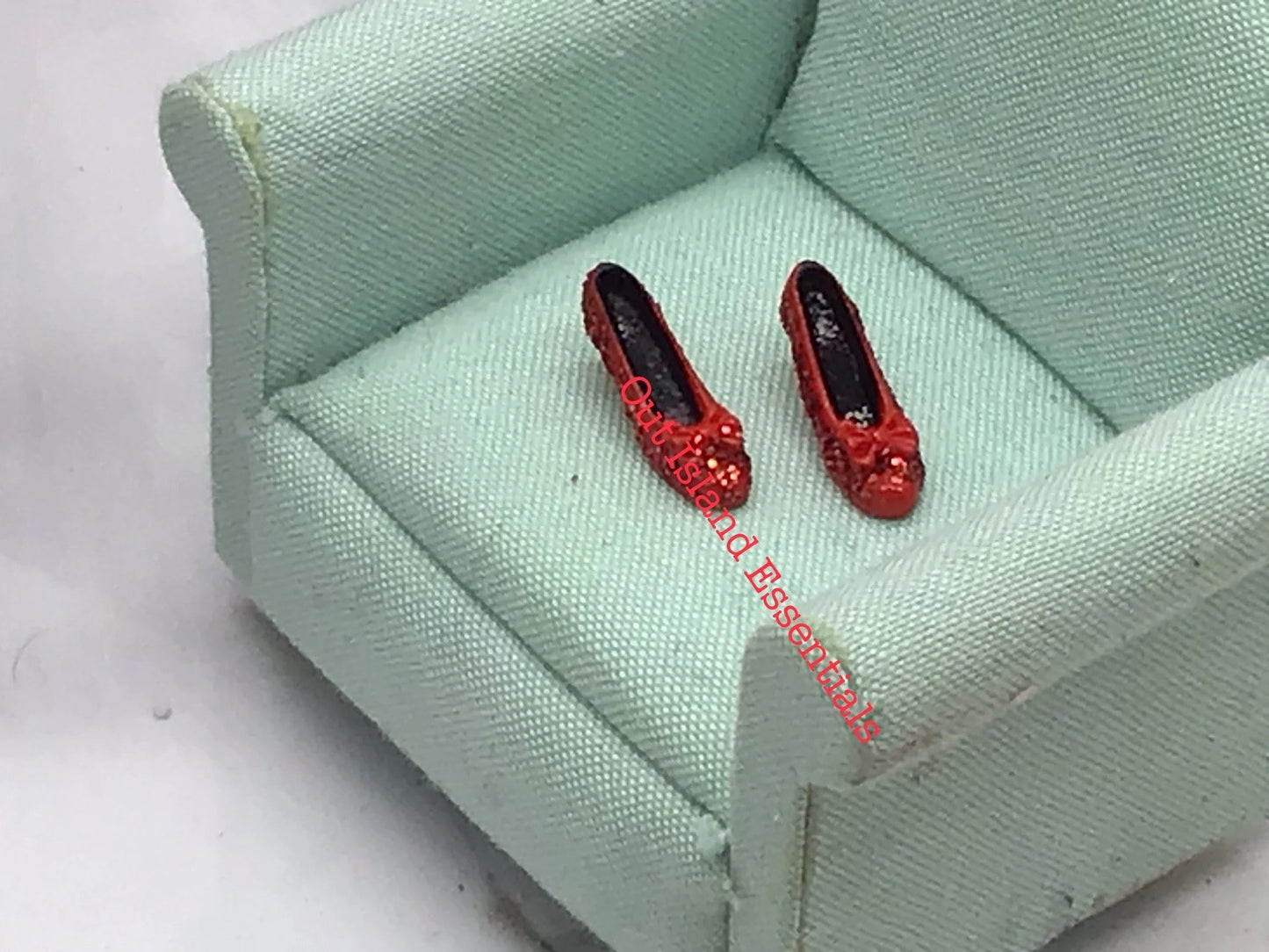 Dollhouse Women's Ruby Red Glitter Shoes, Miniature Doll Shoes 1:12 Scale