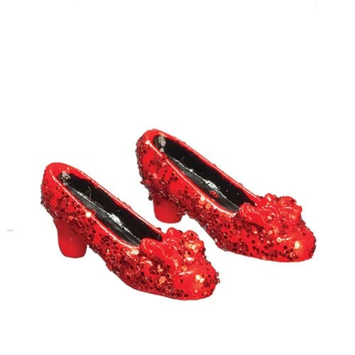 Dollhouse Women's Ruby Red Glitter Shoes, Miniature Doll Shoes 1:12 Scale