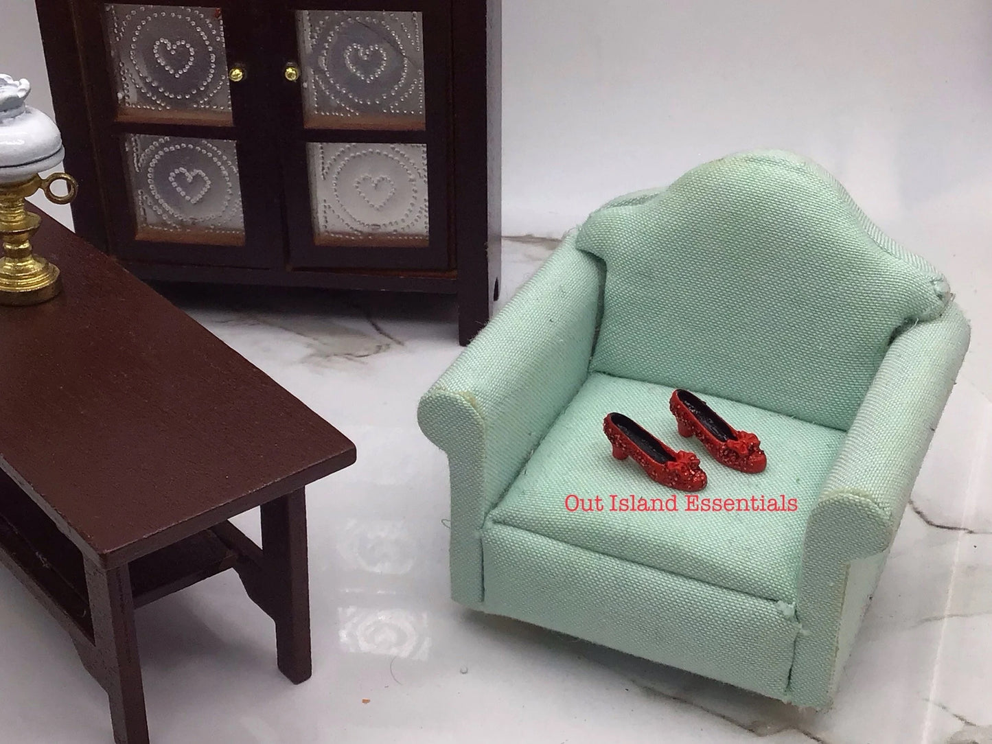 Dollhouse Women's Ruby Red Glitter Shoes, Miniature Doll Shoes 1:12 Scale