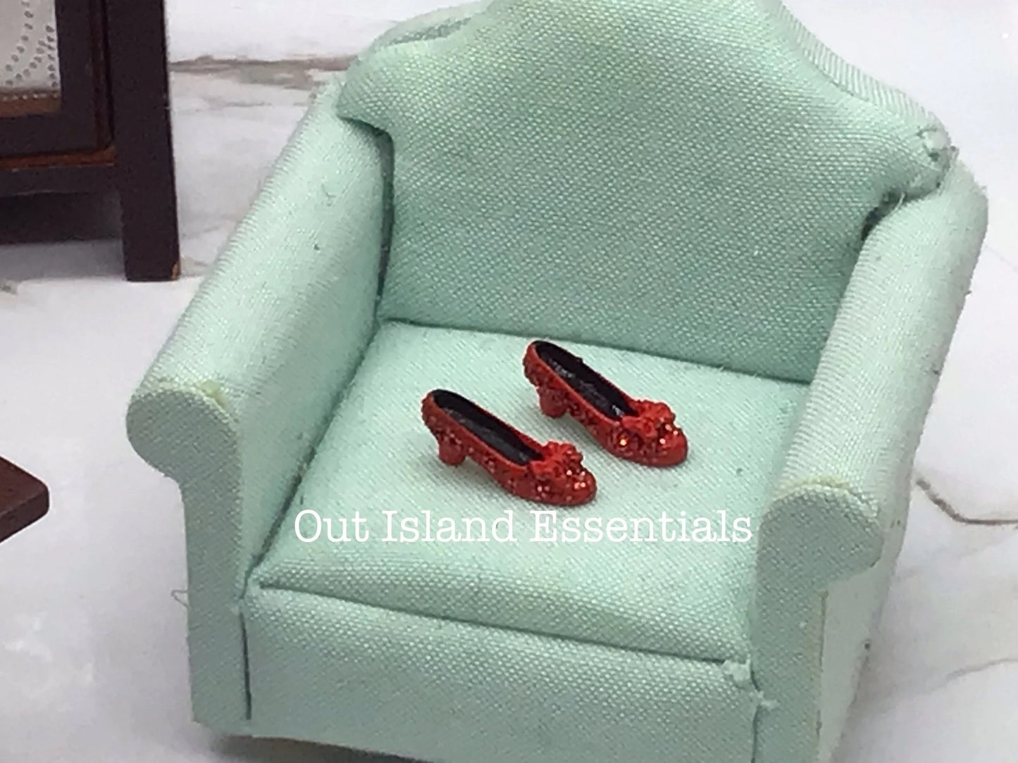 Dollhouse Women's Ruby Red Glitter Shoes, Miniature Doll Shoes 1:12 Scale