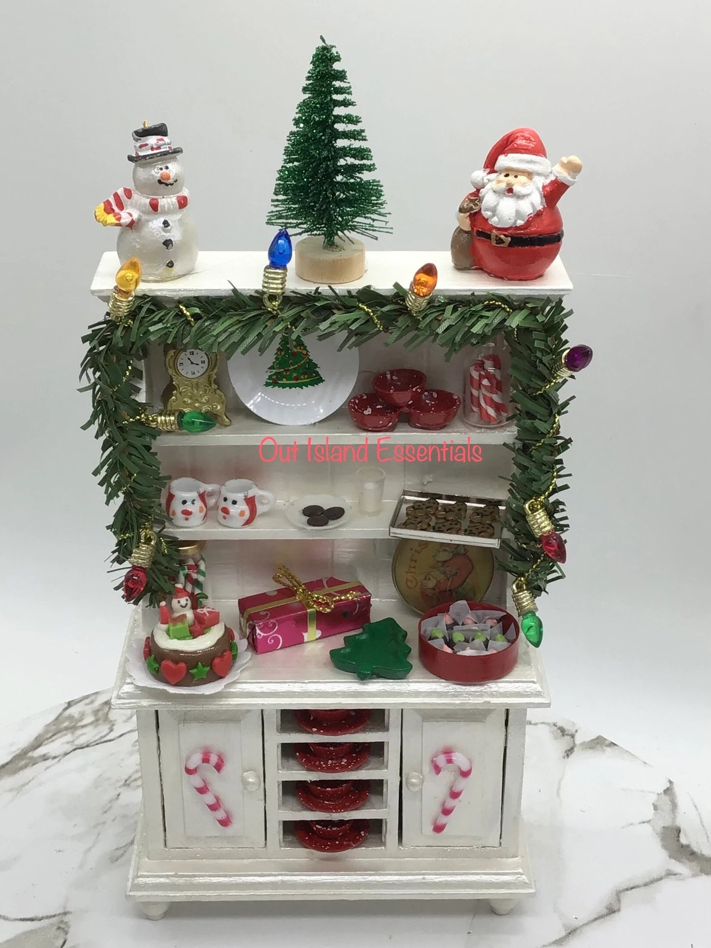 OOAK Dollhouse Christmas Hutch, Handmade Christmas Miniature Display 1:12 Scale