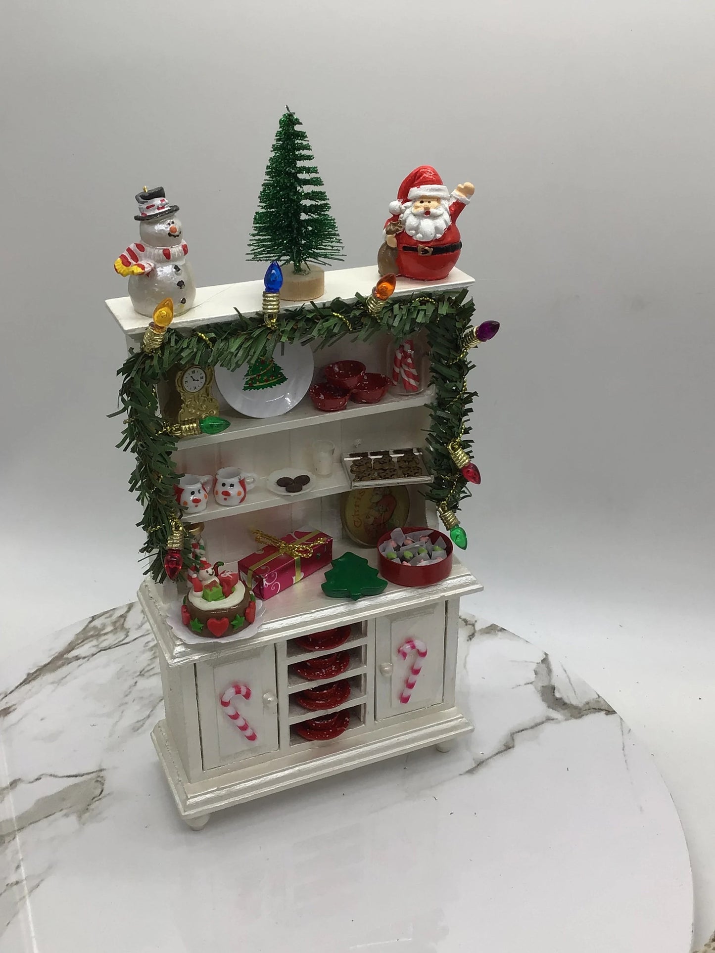 OOAK Dollhouse Christmas Hutch, Handmade Christmas Miniature Display 1:12 Scale