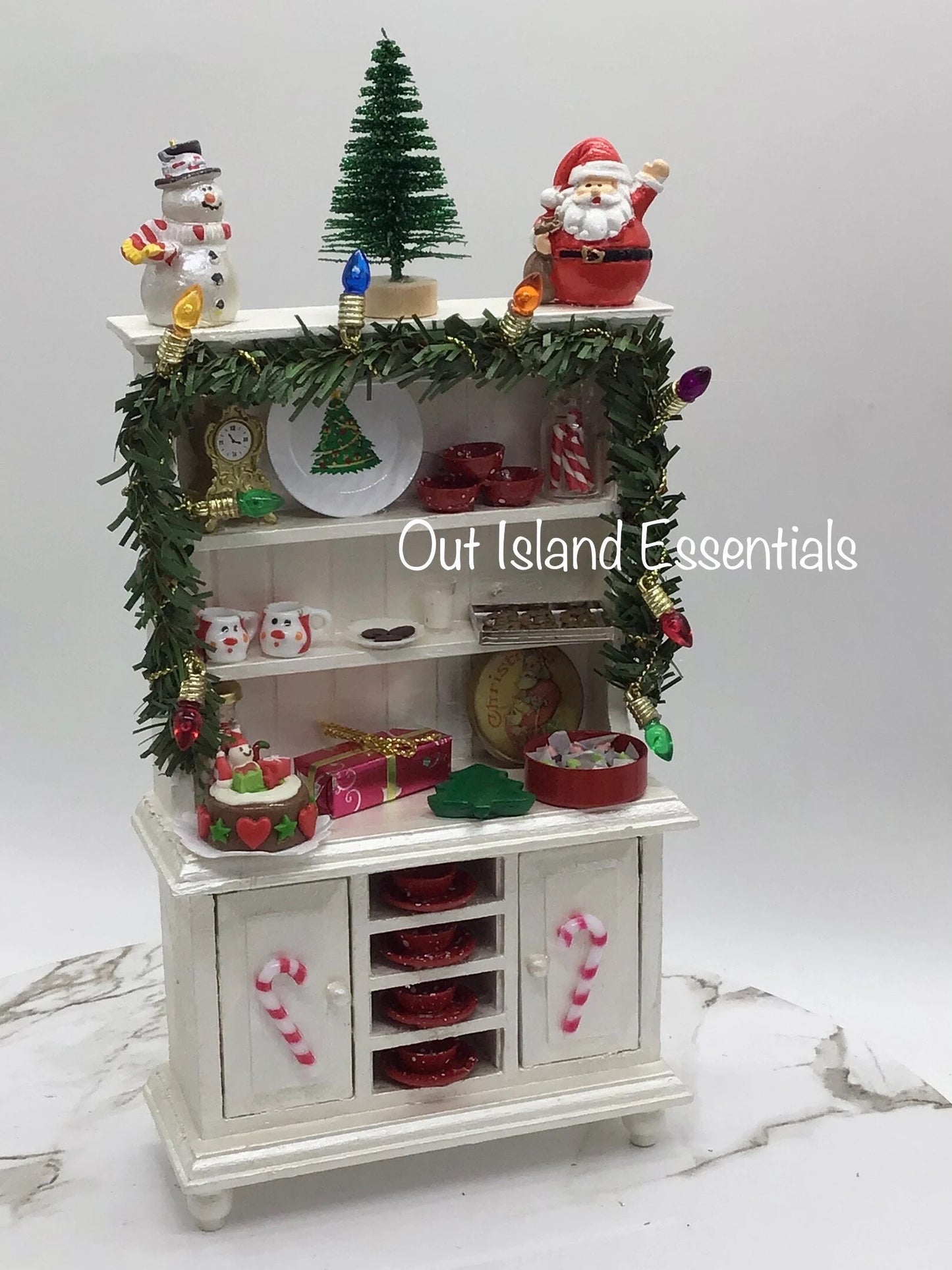 OOAK Dollhouse Christmas Hutch, Handmade Christmas Miniature Display 1:12 Scale