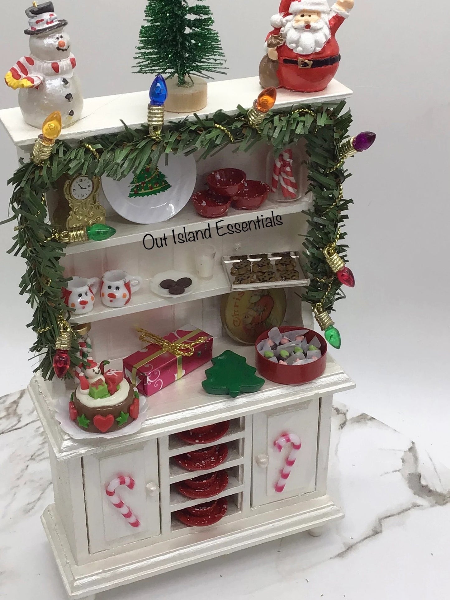 OOAK Dollhouse Christmas Hutch, Handmade Christmas Miniature Display 1:12 Scale