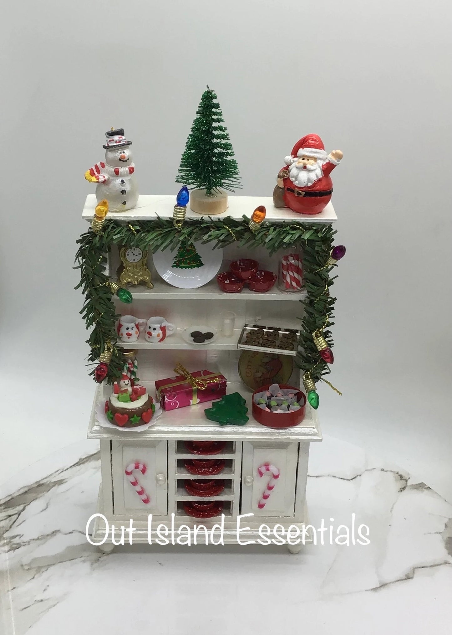 OOAK Dollhouse Christmas Hutch, Handmade Christmas Miniature Display 1:12 Scale