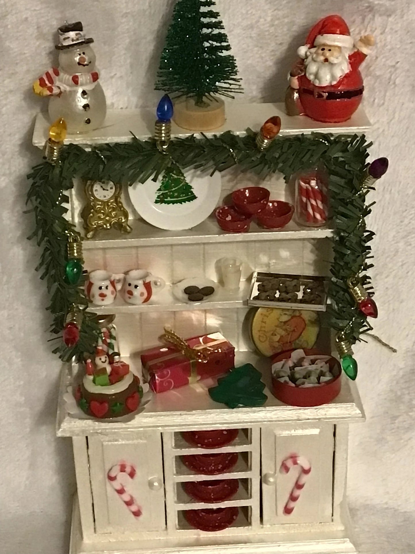 OOAK Dollhouse Christmas Hutch, Handmade Christmas Miniature Display 1:12 Scale