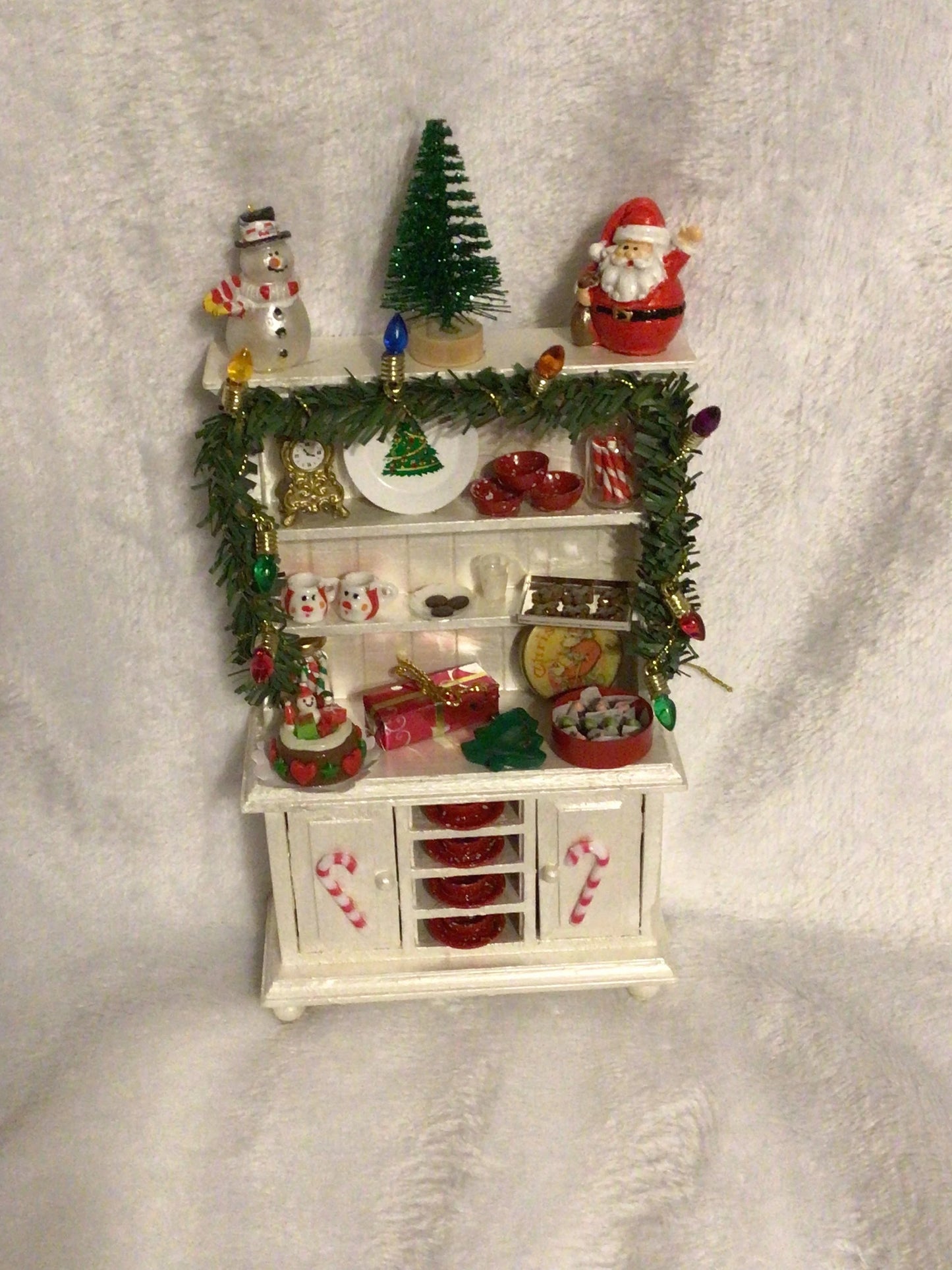 OOAK Dollhouse Christmas Hutch, Handmade Christmas Miniature Display 1:12 Scale