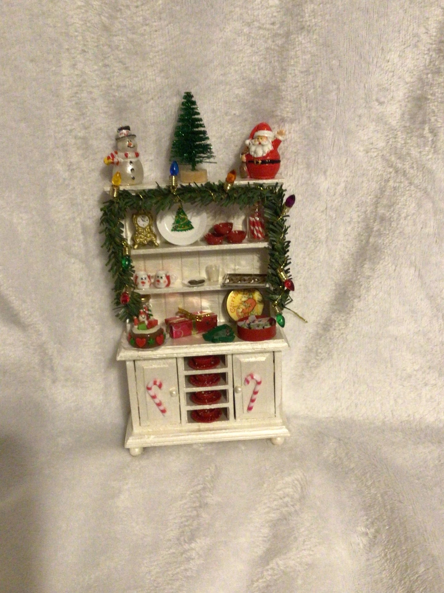 OOAK Dollhouse Christmas Hutch, Handmade Christmas Miniature Display 1:12 Scale