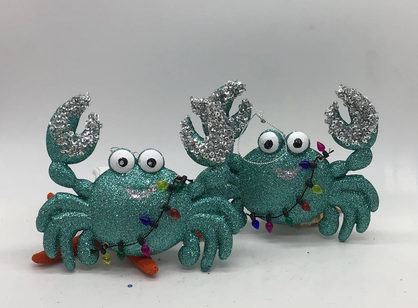 Whimsical Glitter Crab Ornament Cute Crab Ornaments I Coastal Crab Tangled In Lights Ornaments