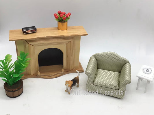 Dollhouse Miniature Retro Fabric Living Room Sofa | Miniature 1:12 Scale Furniture | Dollhouse Accessories | Miniature Fabric Sofa