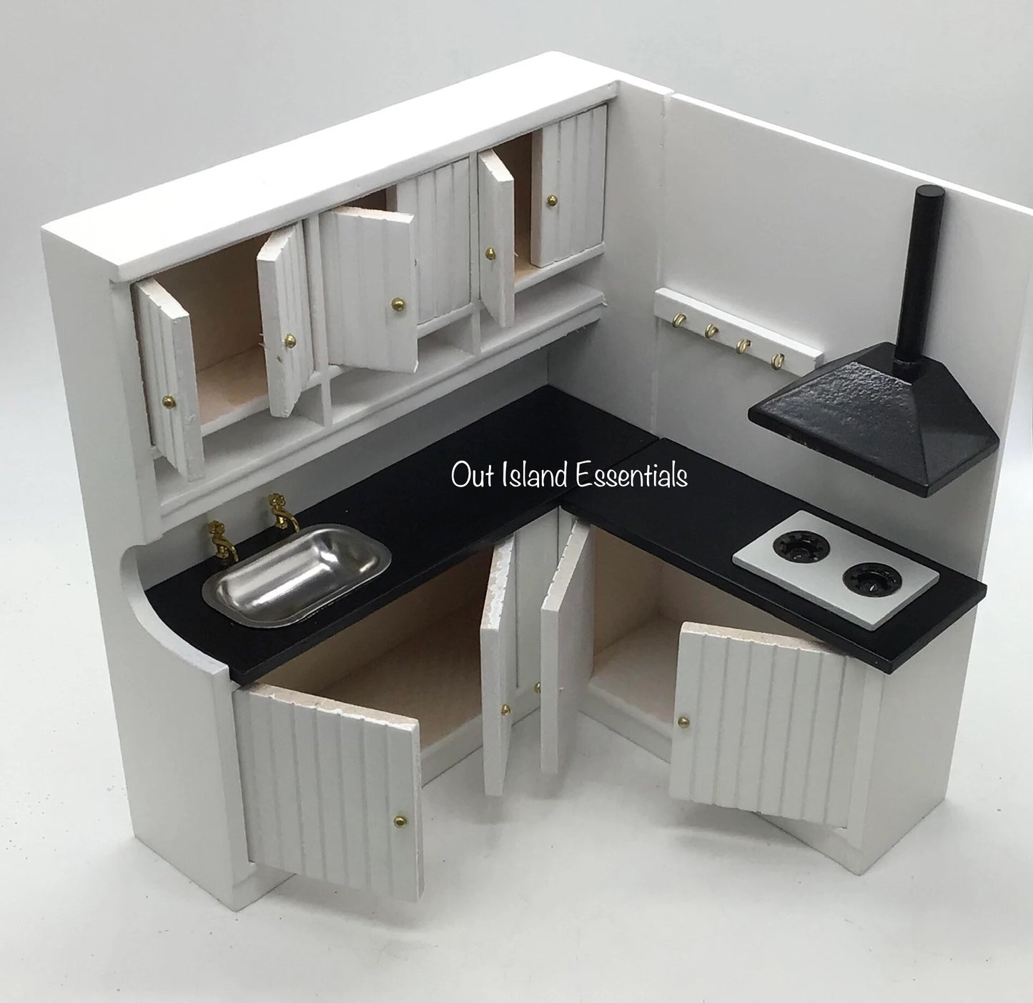 Dollhouse Miniature Complete Kitchen, Black And White Dollhouse Kitchen 1:12 Scale