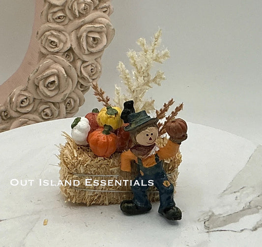 Artisan Made Miniature Fall Hay Bales I Miniature Scarecrow And Hay Bale I Miniature Pumpkin Hay Bale  I 1:12 Scale