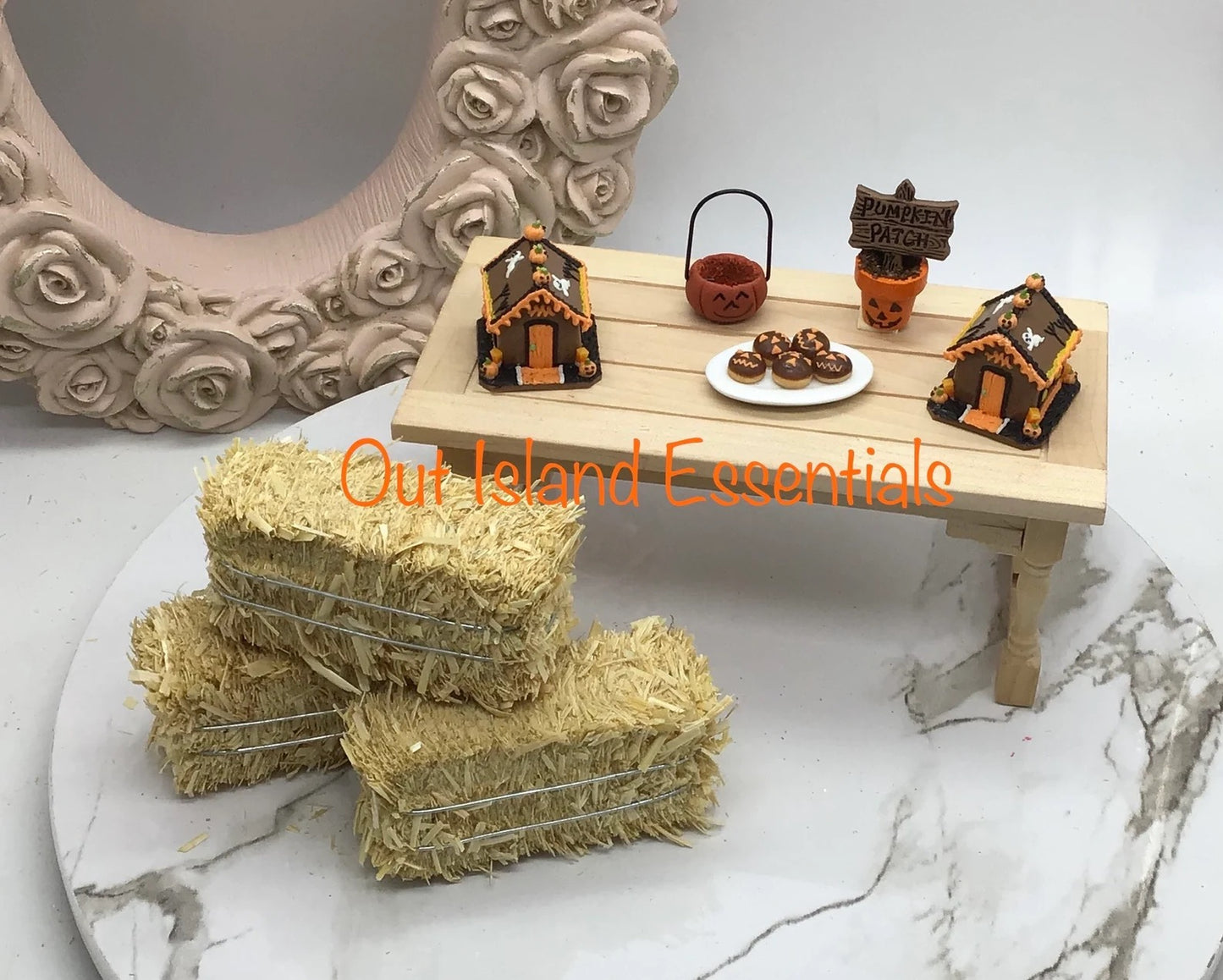 Artisan Made Miniature Fall Hay Bales I Miniature Scarecrow And Hay Bale I Miniature Pumpkin Hay Bale  I 1:12 Scale