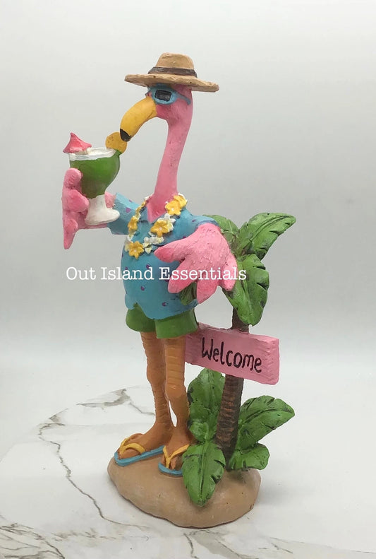 Welcome Flamingo Statue I Cocktail Flamingo I Funny Flamingo Statue I Beach Flamingo I Tipsy Flamingo Table Decor