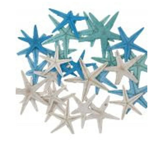 Back In Stock | 30 Dyed Mix Aqua, White And Green Small Starfish | Craft Starfish | Tiny Wholesale Starfish | 1 - 2” Starfish