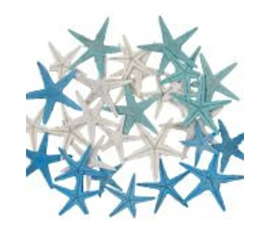Back In Stock | 30 Dyed Mix Aqua, White And Green Small Starfish | Craft Starfish | Tiny Wholesale Starfish | 1 - 2” Starfish