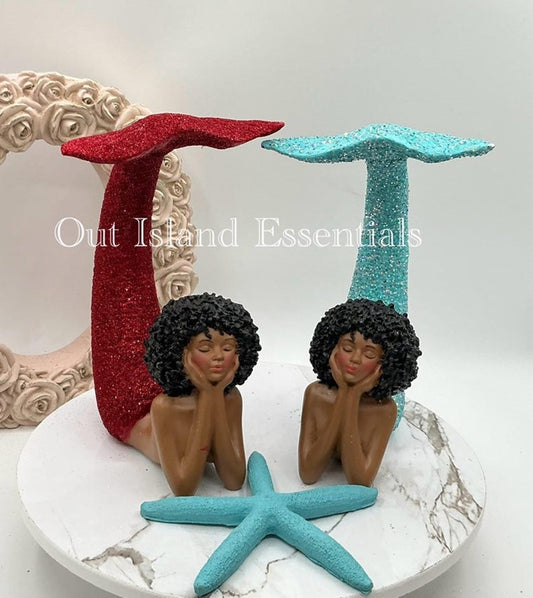 Extreme Glitter Brown Tail Up Mermaid Statue I Brown Girl I Melanin Day Dreaming Mermaid