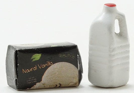 Miniature Milk And Ice Cream | Dollhouse Dessert I Miniature Half Gallon Milk And Ice Cream I Miniature Dollhouse Food I 1:12 Scale