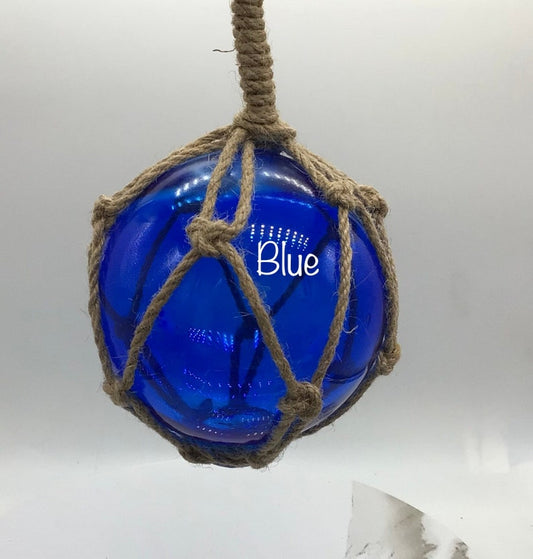 Glass Float I 4" Blue Glass Orb With Rope I Coastal Cottage I Glass Buoy Ornament I Net Glass Float Ornament I Nautical Ornament