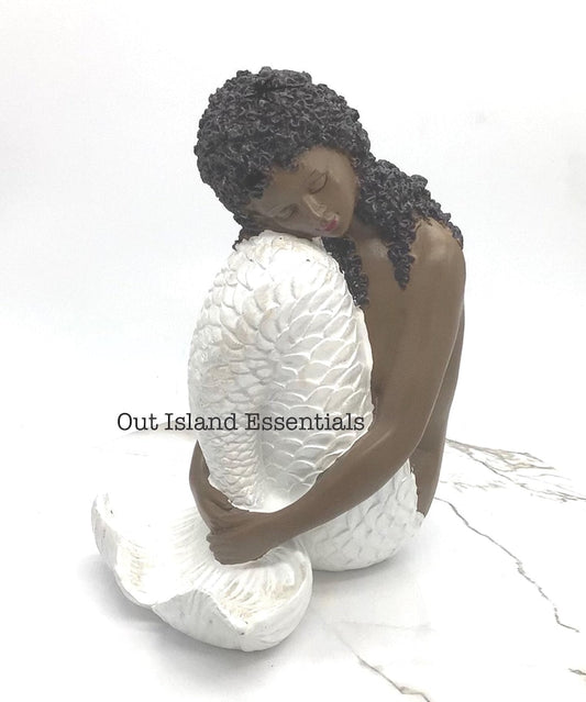 Brown Mermaid Statue, Black Mermaid Decoration, Little Melanin Mermaid